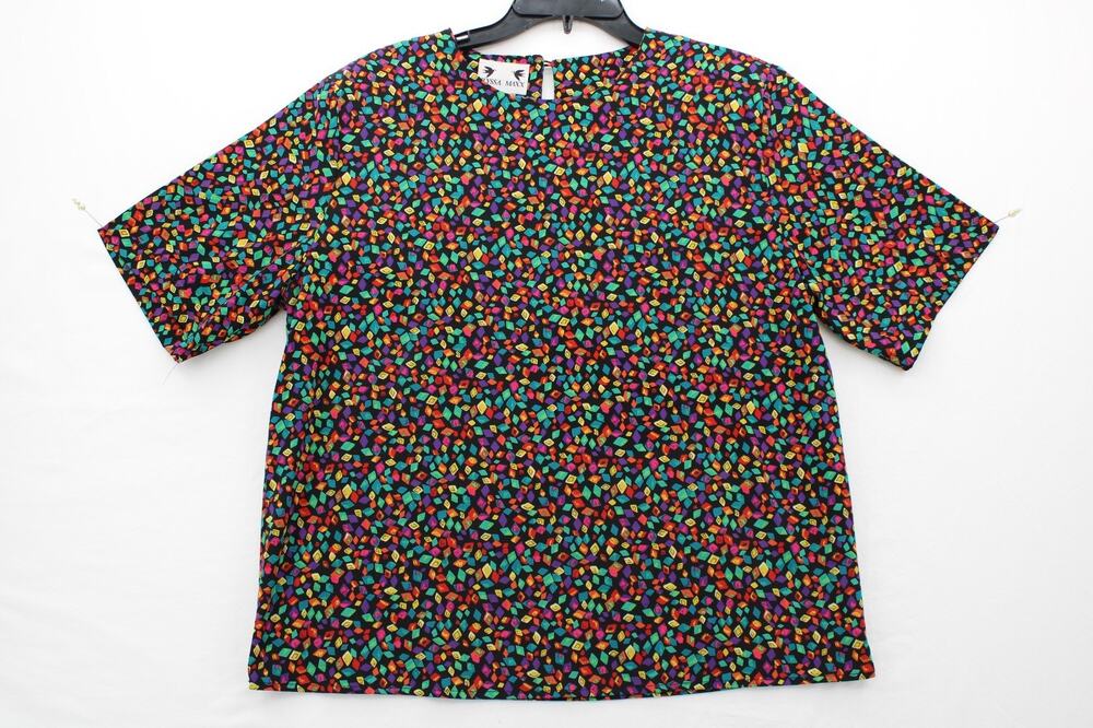 VTG Ilyssa Maxx Blouse Womens 12 Multicolor Geometric GEM Print Shoulder Pads